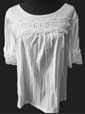 Cato White Crochet-Trim Women's Top
